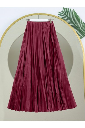 Beli Lastikli Saten Kraş Etek  -Bordo