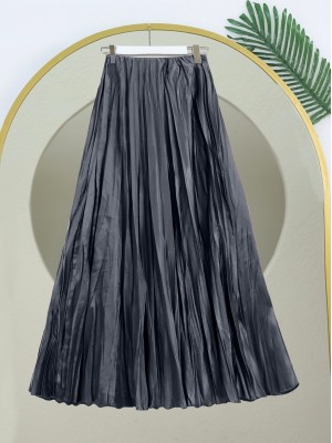 Beli Lastikli Saten Kraş Etek  -Füme