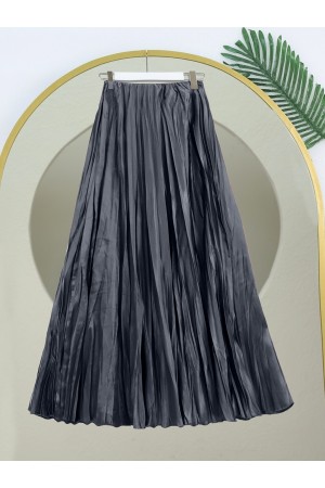 Beli Lastikli Saten Kraş Etek  -Füme