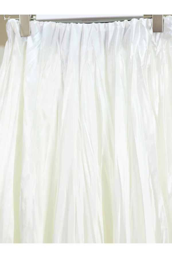 Elastic Waist Satin Krash Skirt -Ecru