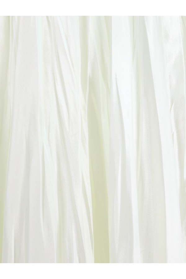 Elastic Waist Satin Krash Skirt -Ecru
