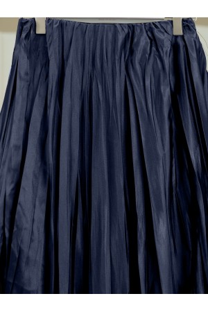 Elastic Waist Satin Krash Skirt -Navy blue