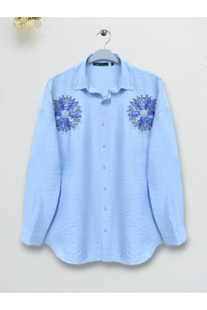 Pullu Güneş Nakışlı Gömlek -Bebe Mavi