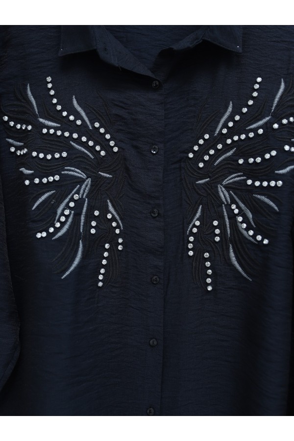 Stone And Embroidered Linen Shirt -Black