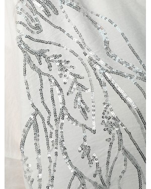 Yaprak Desen Pul Payet Gömlek -Beyaz