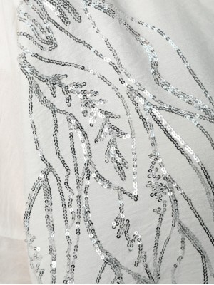 Yaprak Desen Pul Payet Gömlek -Beyaz