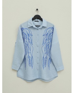 Yaprak Desen Pul Payet Gömlek -Bebe Mavi
