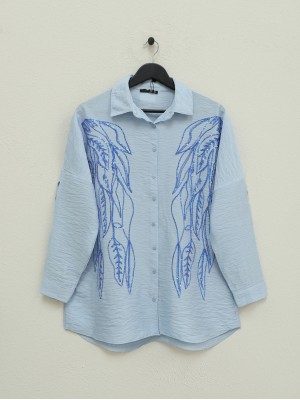 Yaprak Desen Pul Payet Gömlek -Bebe Mavi