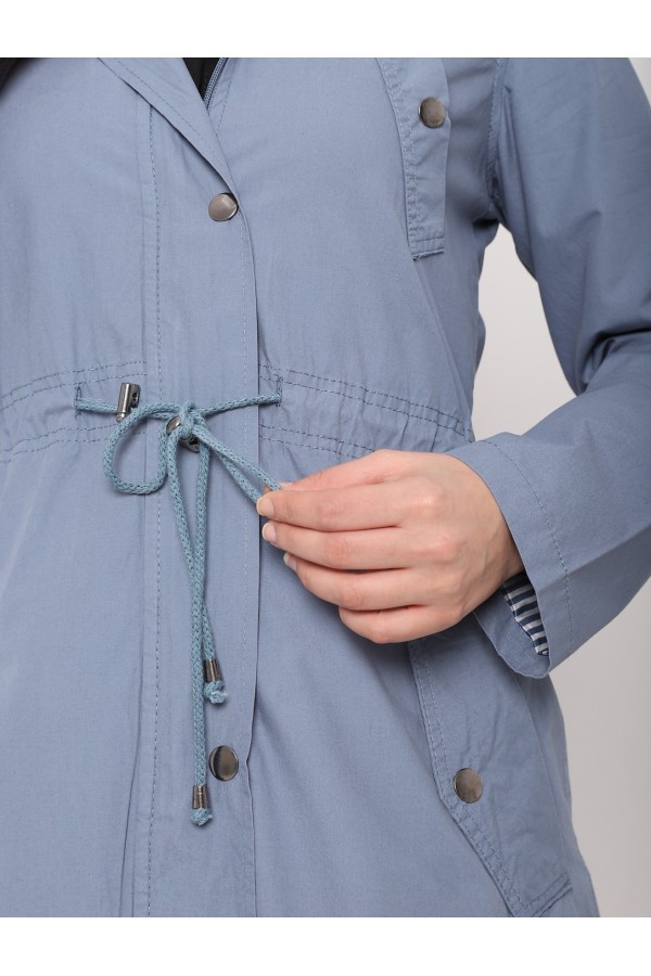 Tunnel Lace Top Pocket Detailed Trench Coat -Blue
