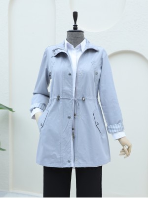 Kolu Katlamalı Tünel Bağcıklı Araboy Trençkot -Gri