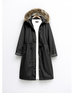 İçi Pelüş Çıkma Ķapşonlu Bondig Mont -Siyah