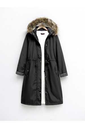 İçi Pelüş Çıkma Ķapşonlu Bondig Mont -Black