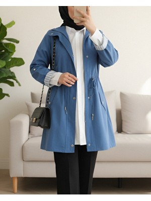 Kolu Katlamalı Tünel Bağcıklı Araboy Trençkot -İndigo