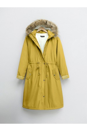İçi Pelüş Çıkma Ķapşonlu Bondig Mont  -Yellow