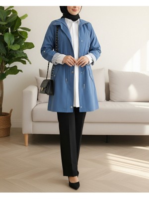 Kolu Katlamalı Tünel Bağcıklı Araboy Trençkot -İndigo