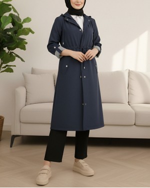 Astarı Çizgili Trençkot     -Laci