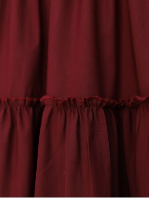 Parçalı Beli Lastikli Etek -Bordo