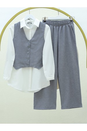 Buttoned Vest Suit -Grey
