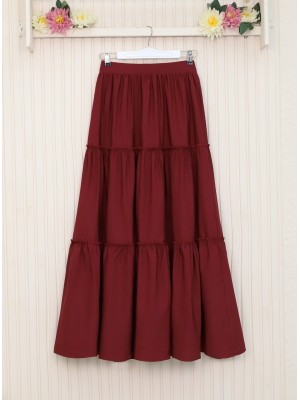 Parçalı Beli Lastikli Etek -Bordo