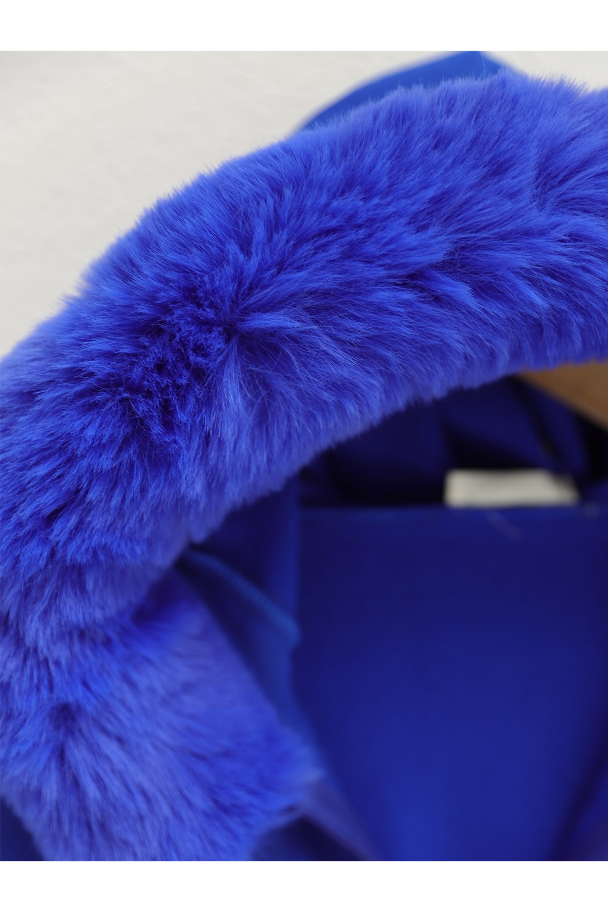 Hooded Fur Zippered Fleece -Saxe 
