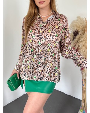 قميص بأزرار طباعة رقمية -أخضر