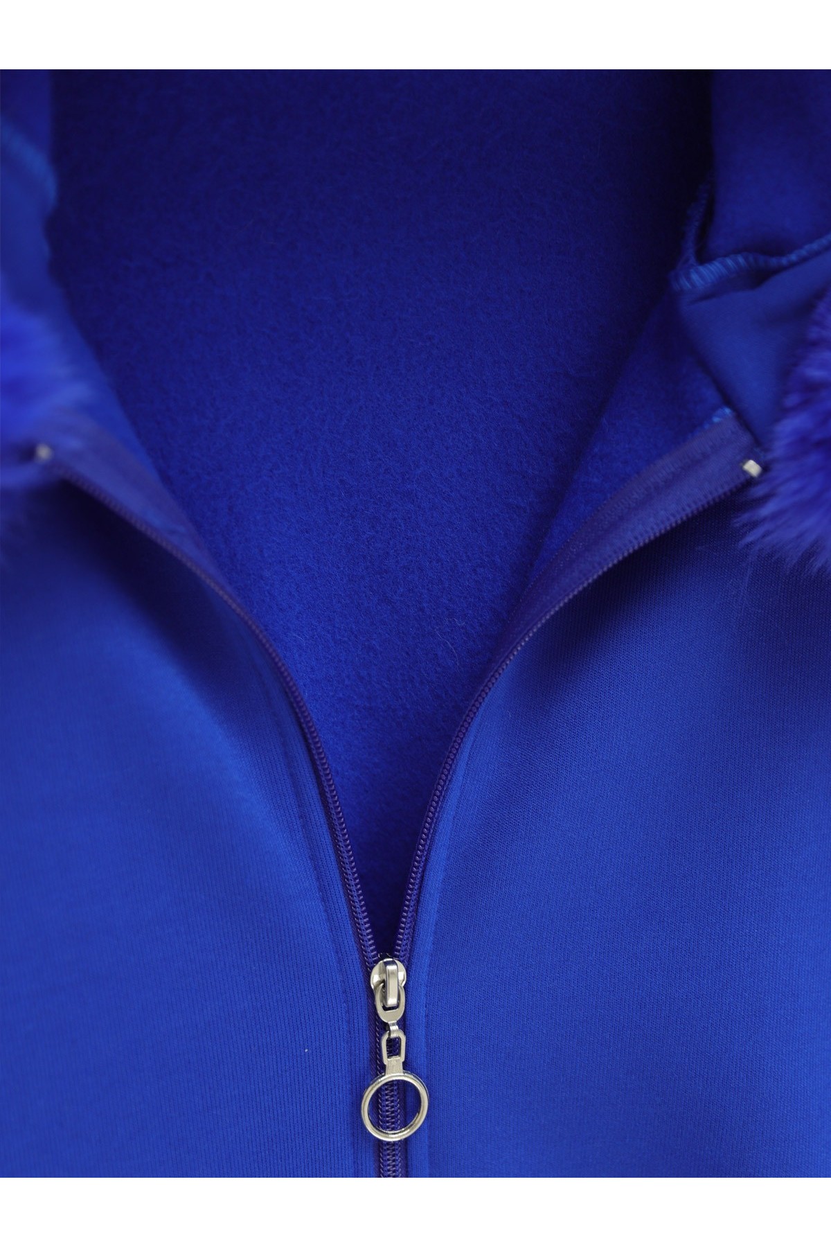 Hooded Fur Zippered Fleece -Saxe 