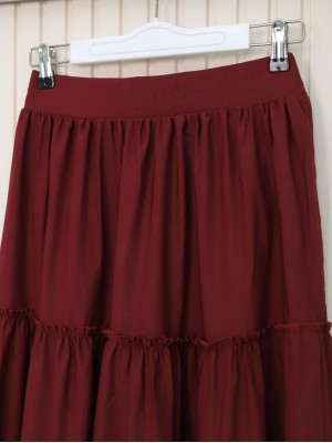 Parçalı Beli Lastikli Etek -Bordo
