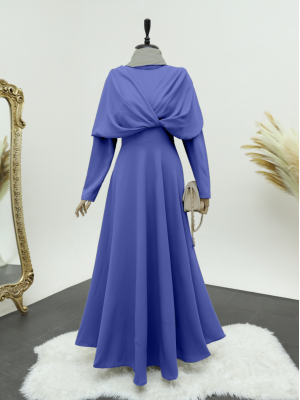 Criss-Cross Front Double Layer Magnificent Collar Crepe Dress -İndigo