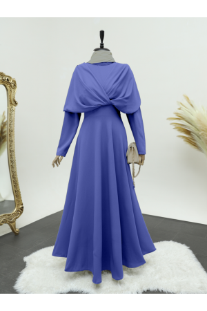 Criss-Cross Front Double Layer Magnificent Collar Crepe Dress -İndigo