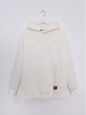 Kanguru Cepli Kapşonlu Armalı Sweat -Ekru
