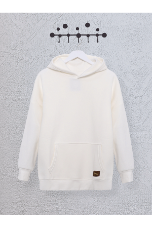 Kanguru Cepli Kapşonlu Armalı Sweat -Ekru