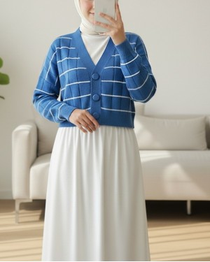 Büyük Düğmeli Triko Hırka  -Mavi