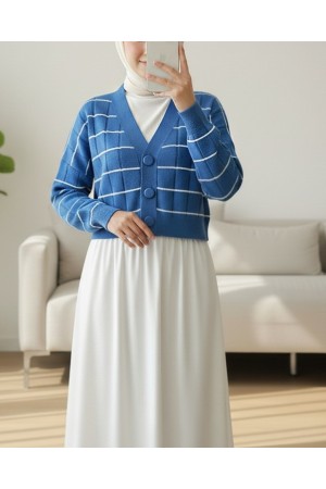 Büyük Düğmeli Triko Hırka  -Mavi