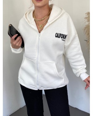 مقنعين الظهر المطبوعة الصوف العرق -أبيض