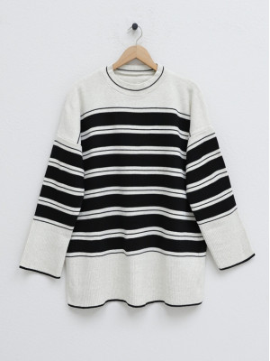 Bisiklet Yaka Salaş Triko Tunik  -Taş