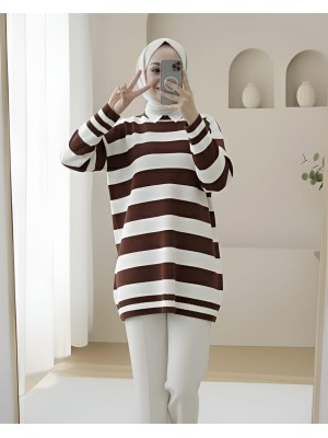 Yan Çizgili Yumoş Kışlık Triko Tunik  -Kahve