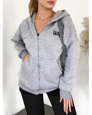 مقنعين الظهر المطبوعة الصوف العرق -اللون الرمادي