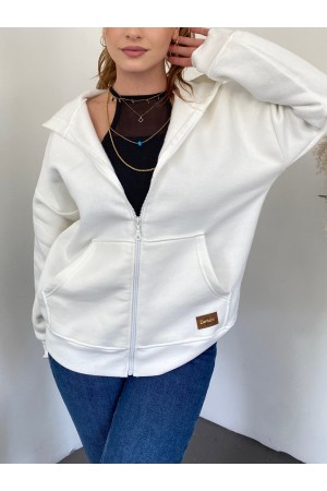 Coat of Arms Zippered Hooded Sweat -White