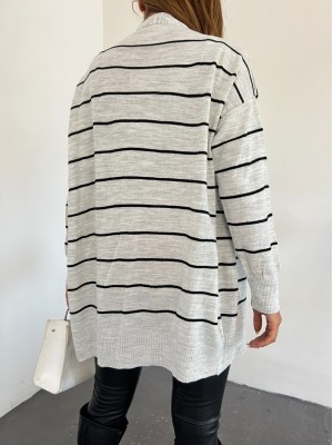 Düğmeli Salaş Triko Hırka -Açık Gri