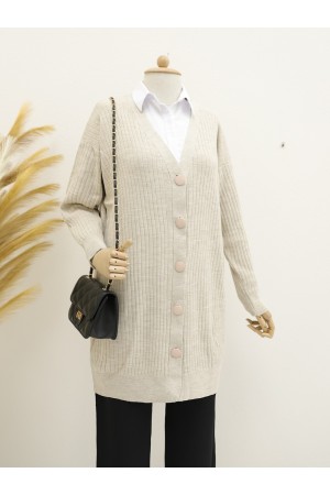 كارديجان طويل تريكو بأزرار مضلعة -حجر