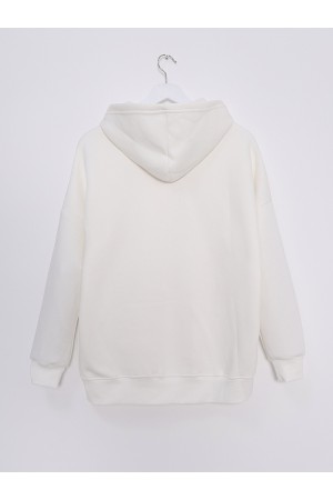 Kanguru Cepli Kapşonlu Armalı Sweat -Ekru