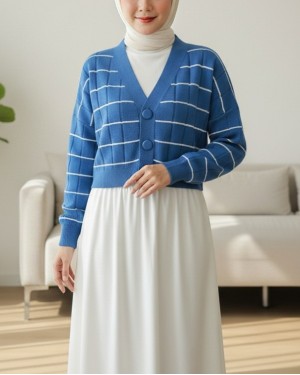 Büyük Düğmeli Triko Hırka  -Mavi