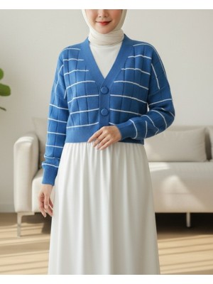 Büyük Düğmeli Triko Hırka  -Mavi