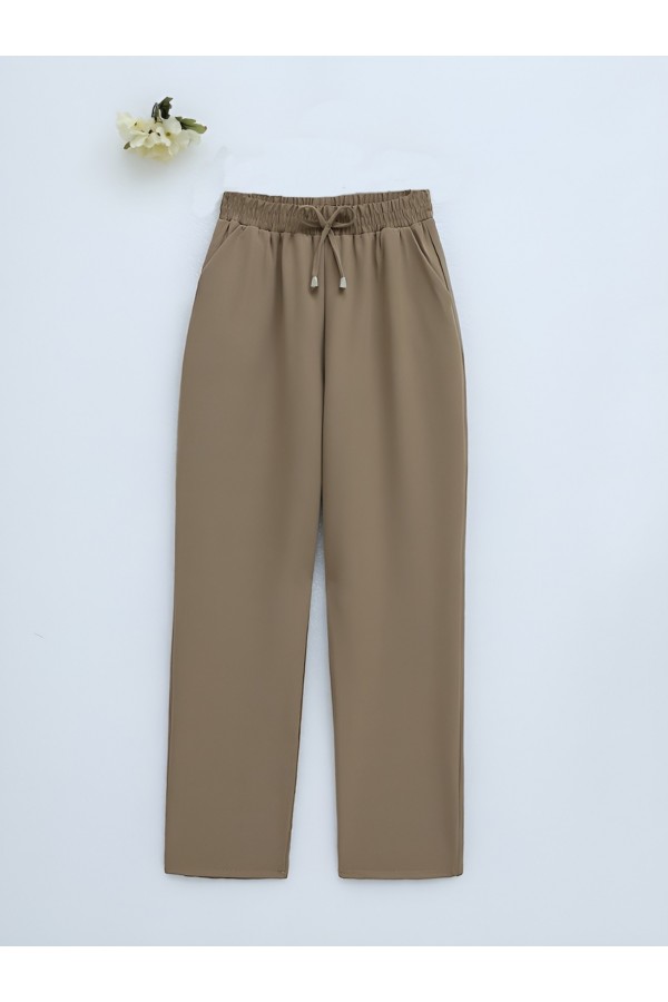 Beli Bağcıklı Dar Paça Pantolon -Vizon