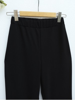 Imported Fabric Flared Trousers -Black