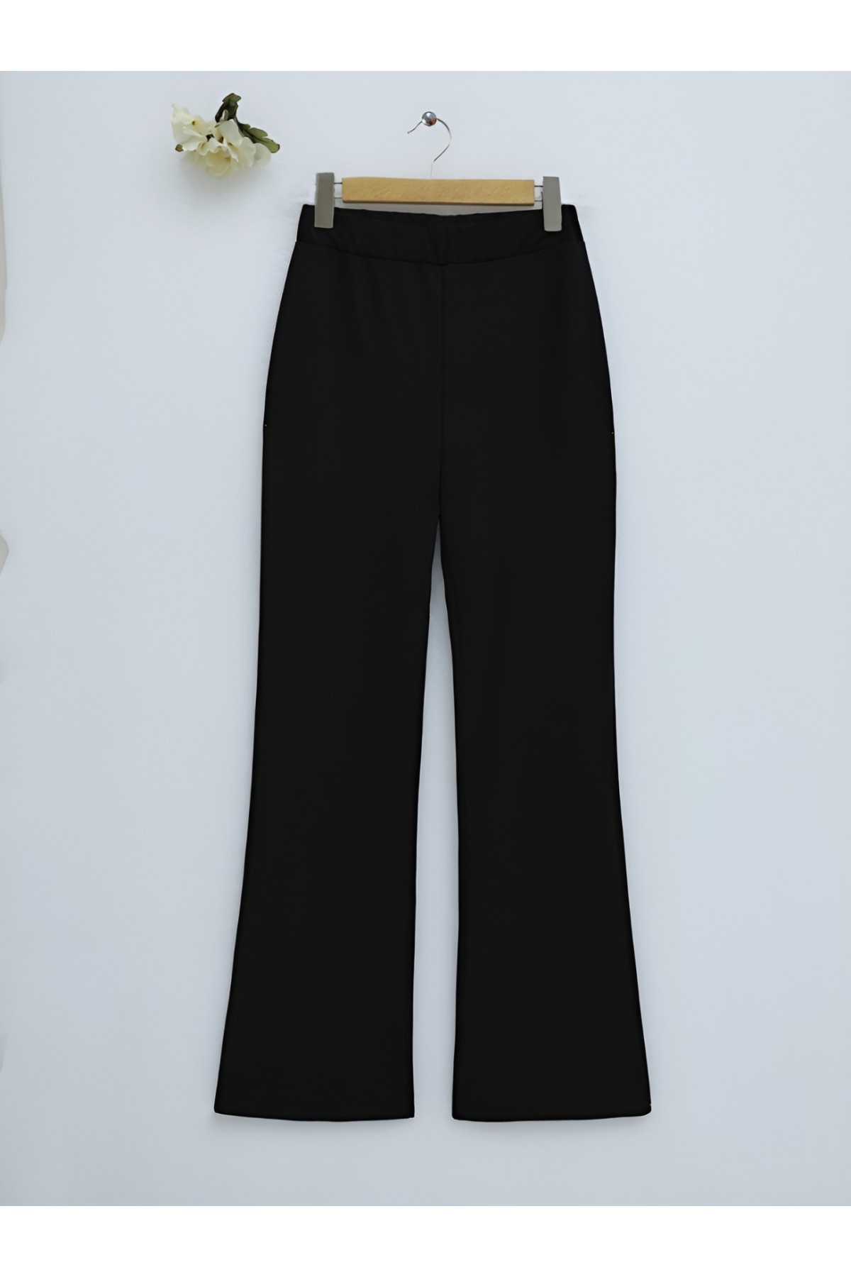 Imported Fabric Flared Trousers -Black