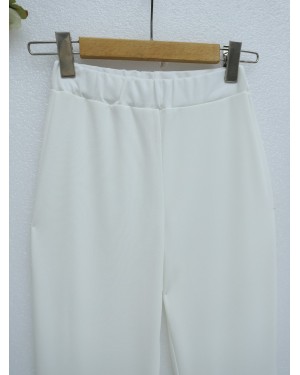 İthal Kumaş İspanyol Paça Pantolon -Beyaz