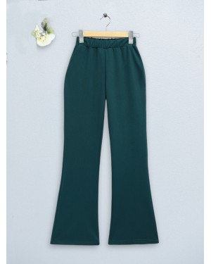 İthal Kumaş İspanyol Paça Pantolon  -Zümrüt
