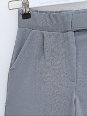 Beli Cırtcırt Detay Boru Paça Kumaş Pantalon -Gri