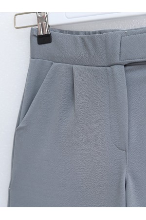 بنطلون قماش بأرجل أنبوبية مع تفاصيل خصر فيلكرو -اللون الرمادي